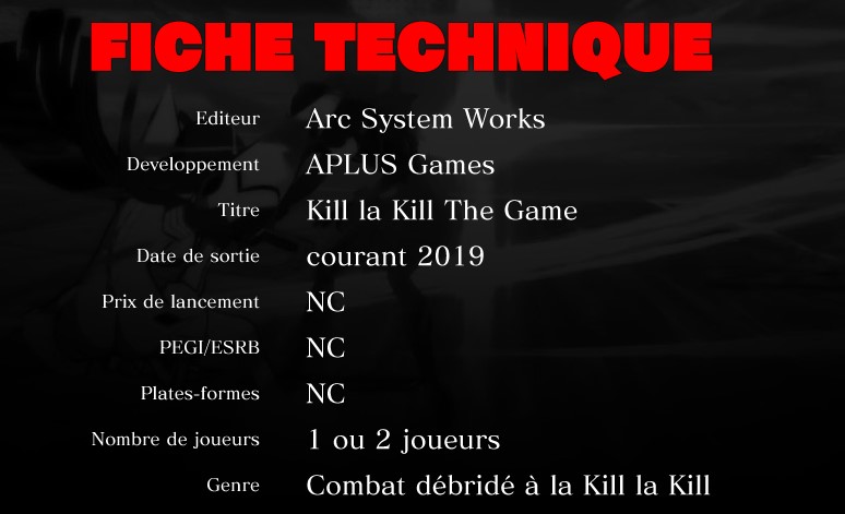 Kill la kill the game fiche technique