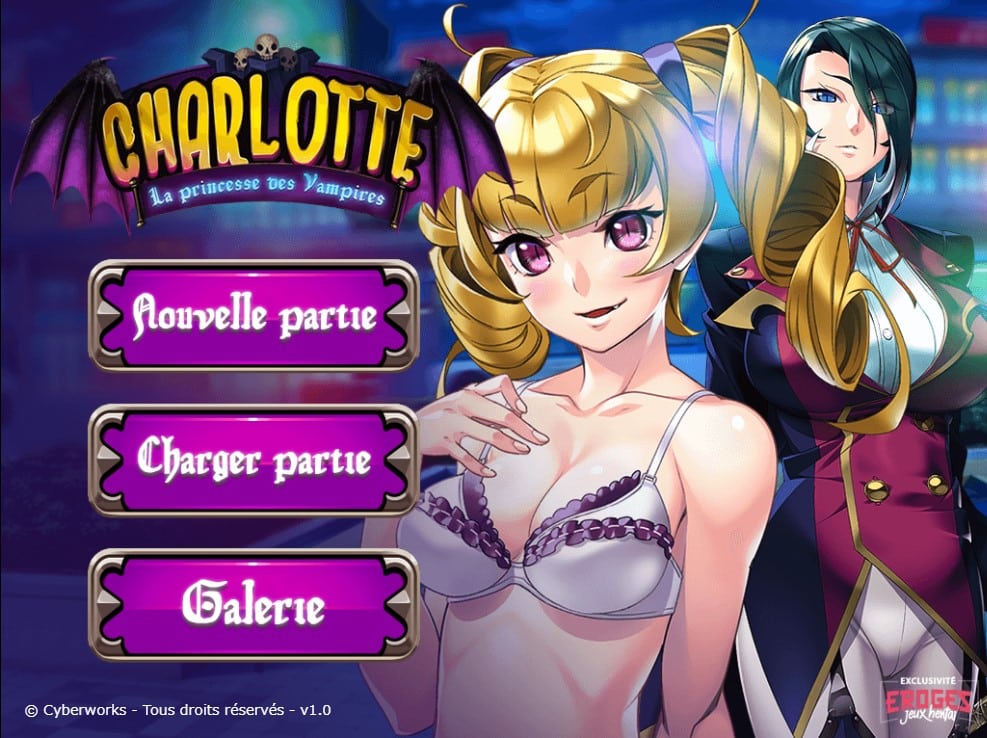 écran du jeu Charlotte la princesse des vampires jeu visual novel hentai