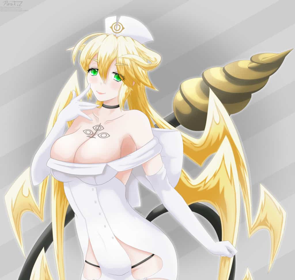 Ange blonde sexy en tenue d'infirmière ecchi